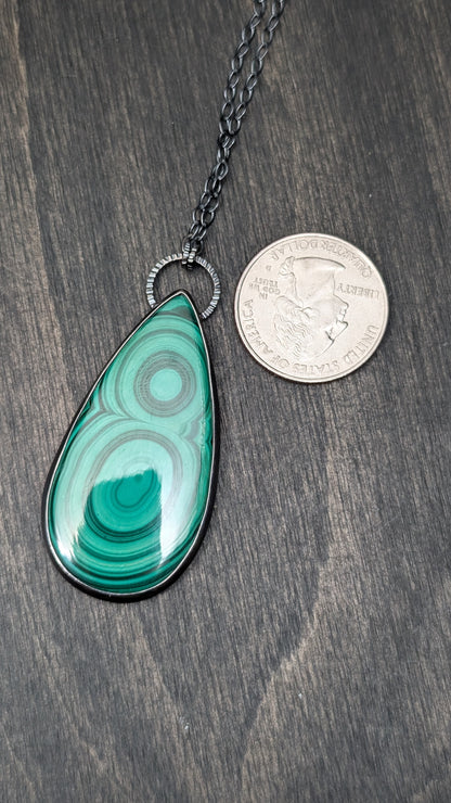 XXL Teardrop Malachite Textured Sterling Silver Necklace