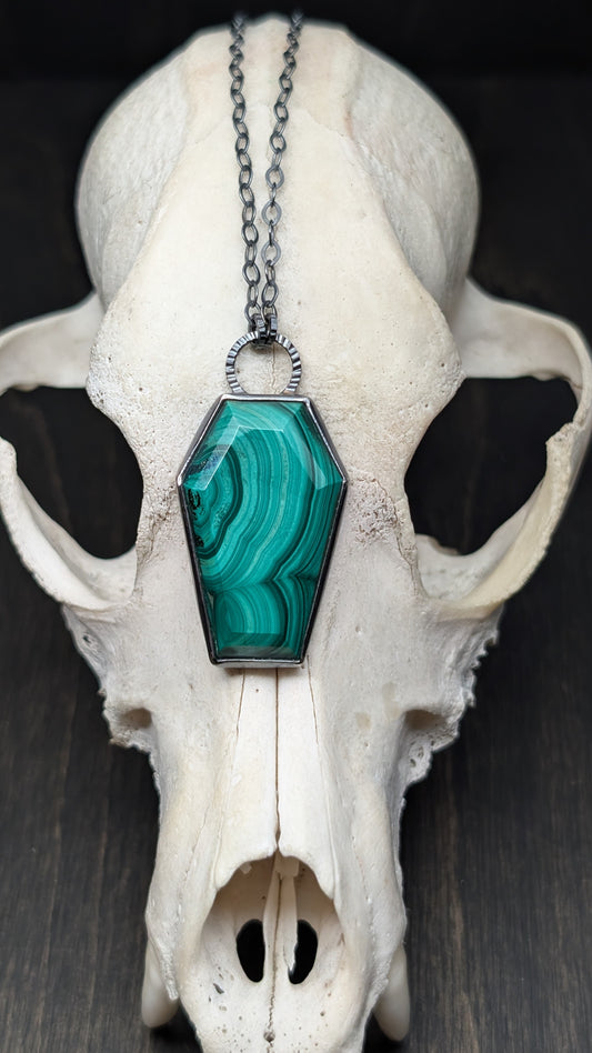 XL Coffin Malachite Textured Sterling Silver Necklace