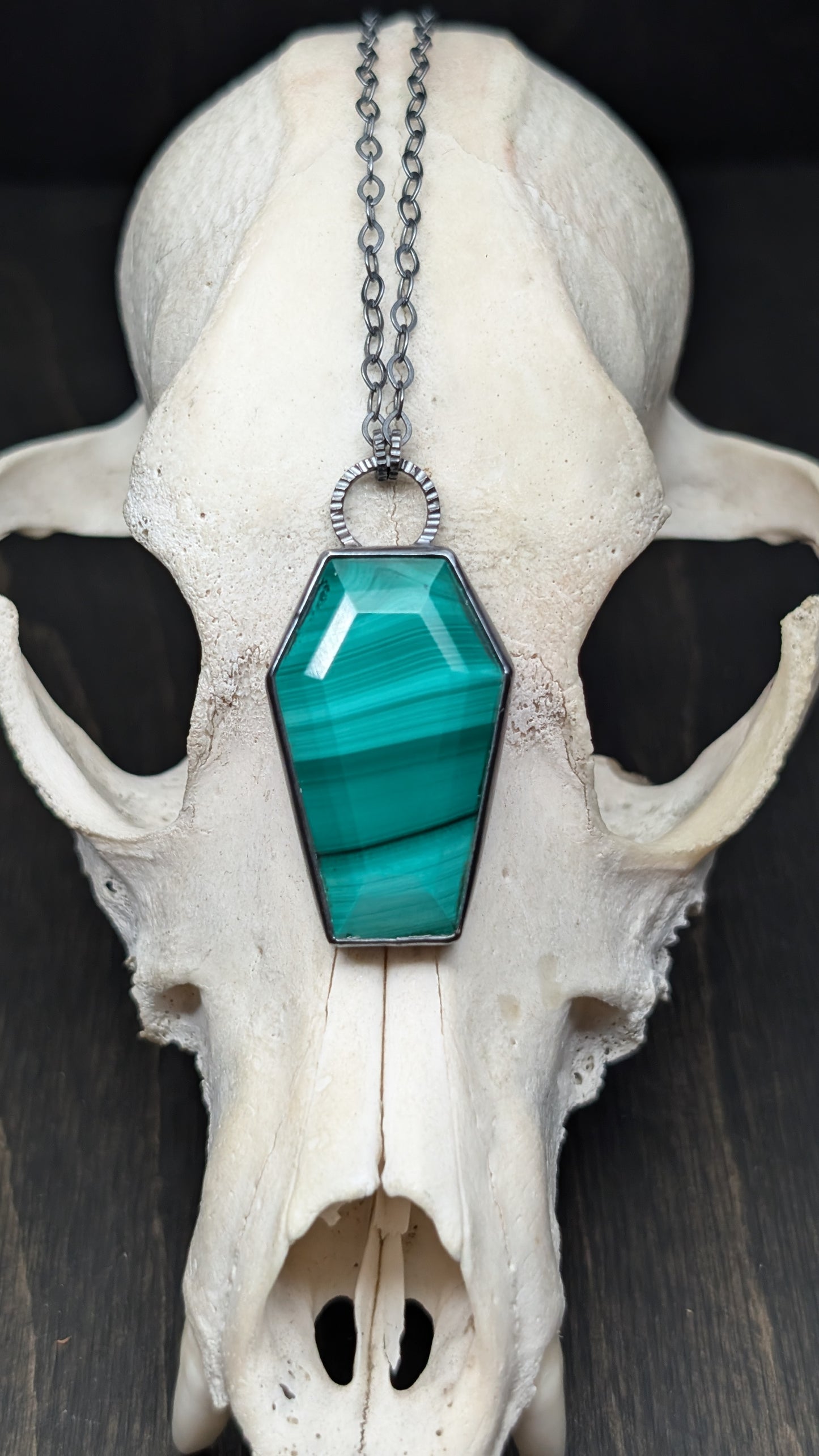XL Coffin Malachite Textured Sterling Silver Necklace