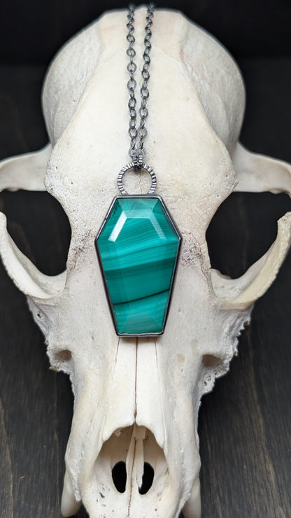 XL Coffin Malachite Textured Sterling Silver Necklace
