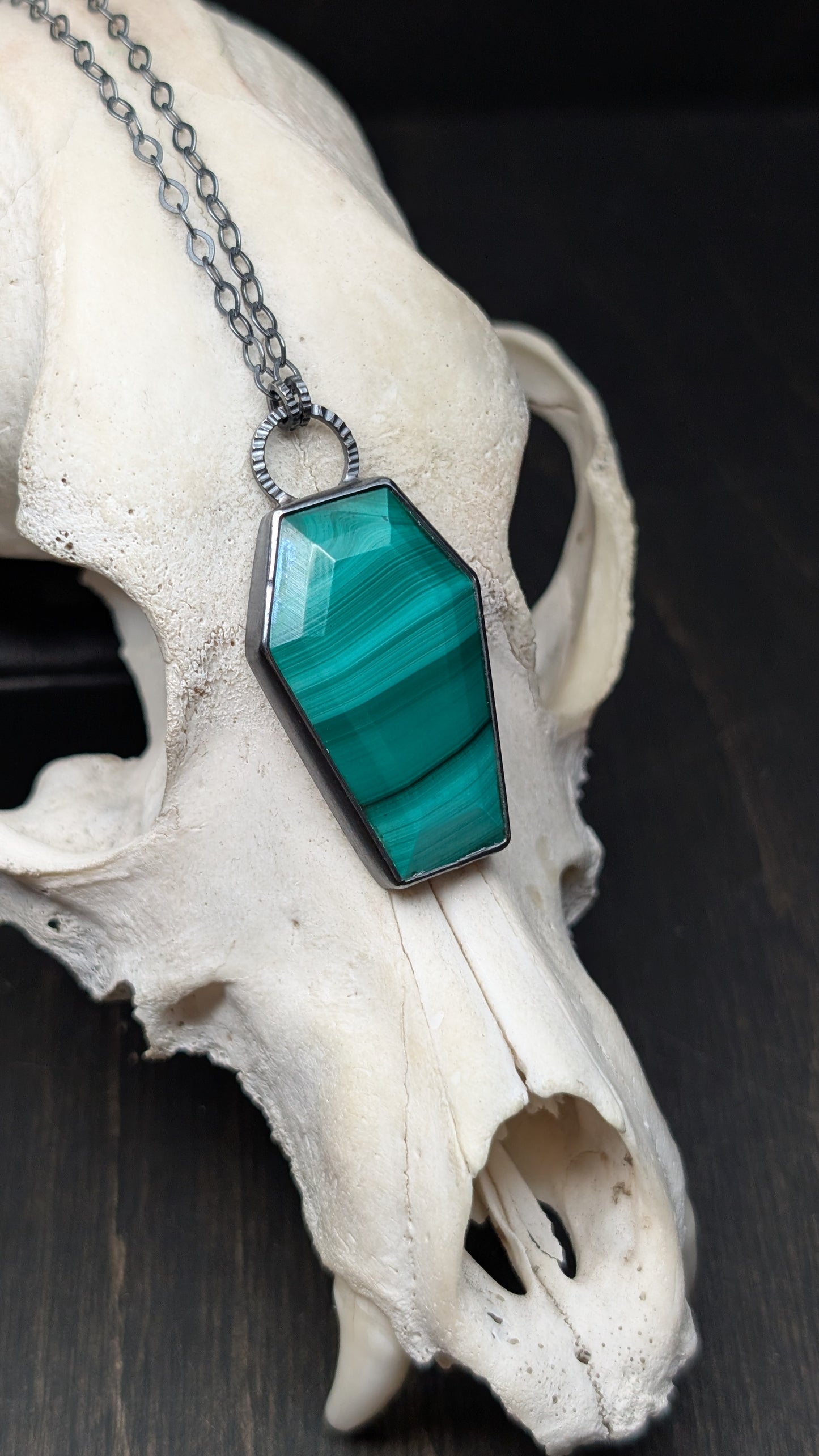 XL Coffin Malachite Textured Sterling Silver Necklace