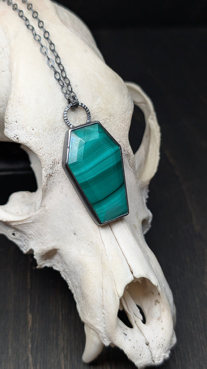 XL Coffin Malachite Textured Sterling Silver Necklace