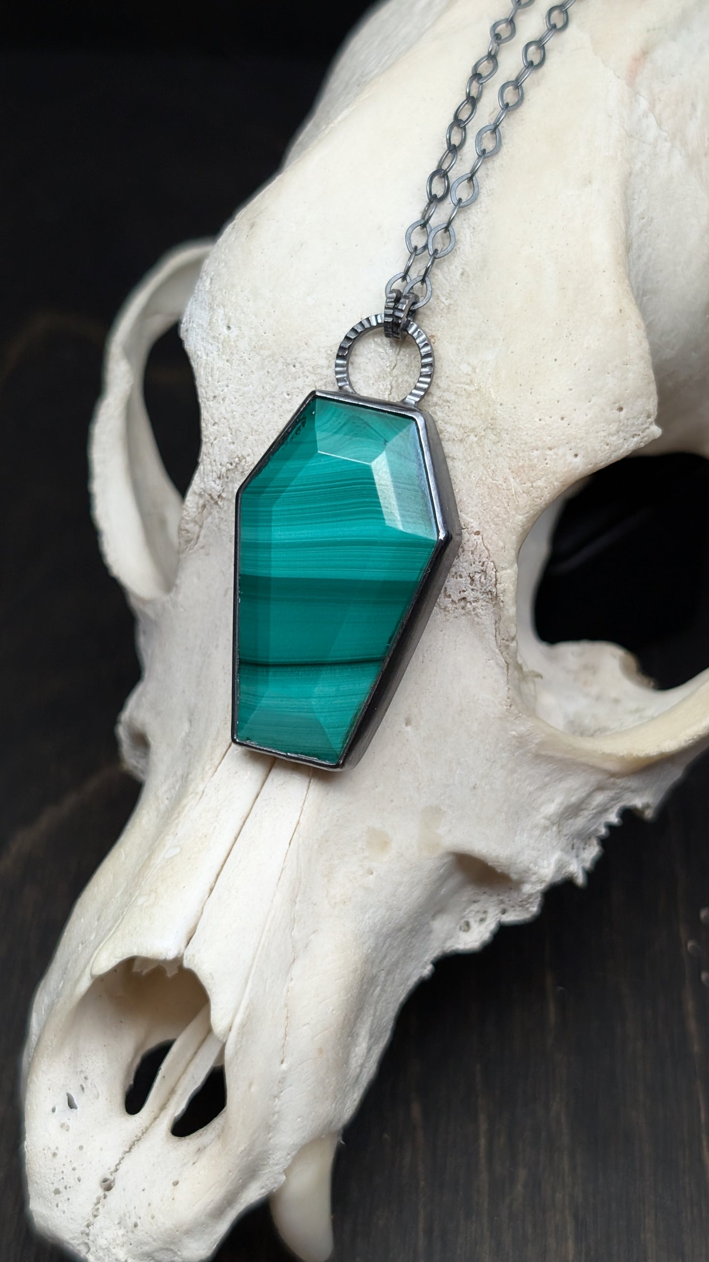 XL Coffin Malachite Textured Sterling Silver Necklace