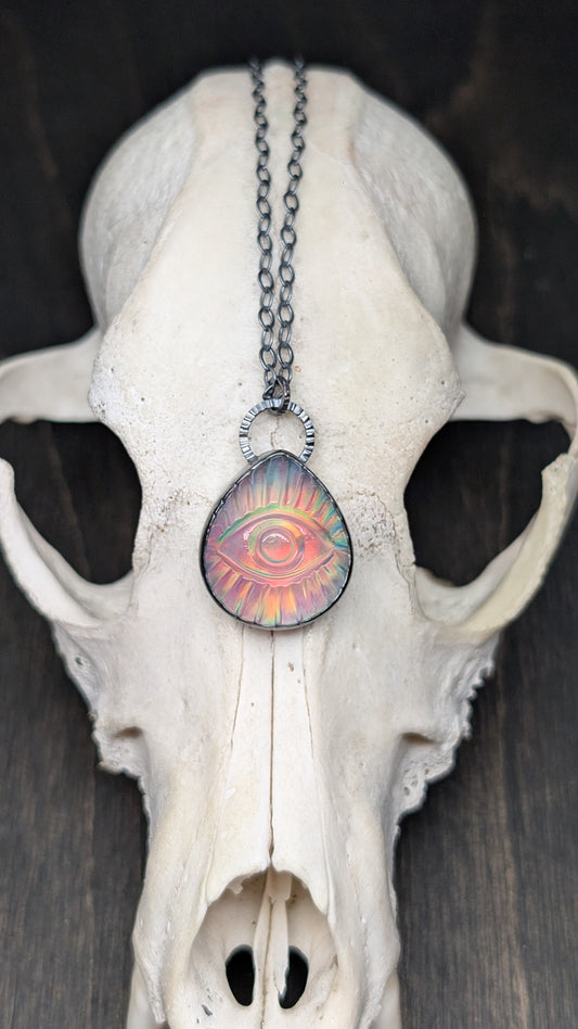 Evil Eye Aurora "Opal" Textured Sterling Silver Necklace