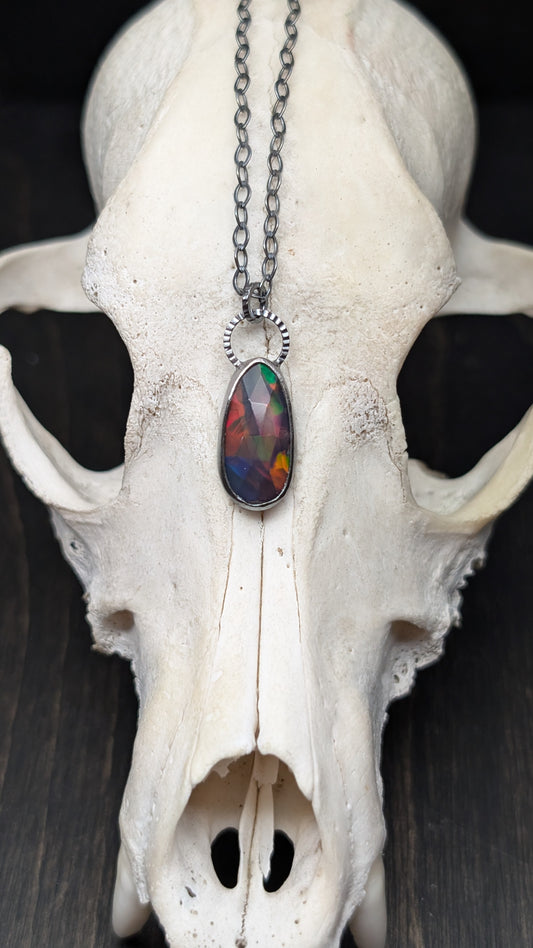 Black Ethiopian Opal Textured Sterling Silver Necklace