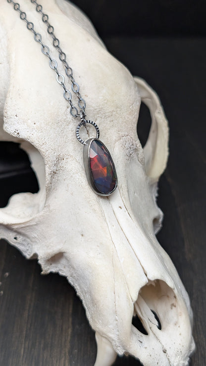 Black Ethiopian Opal Textured Sterling Silver Necklace