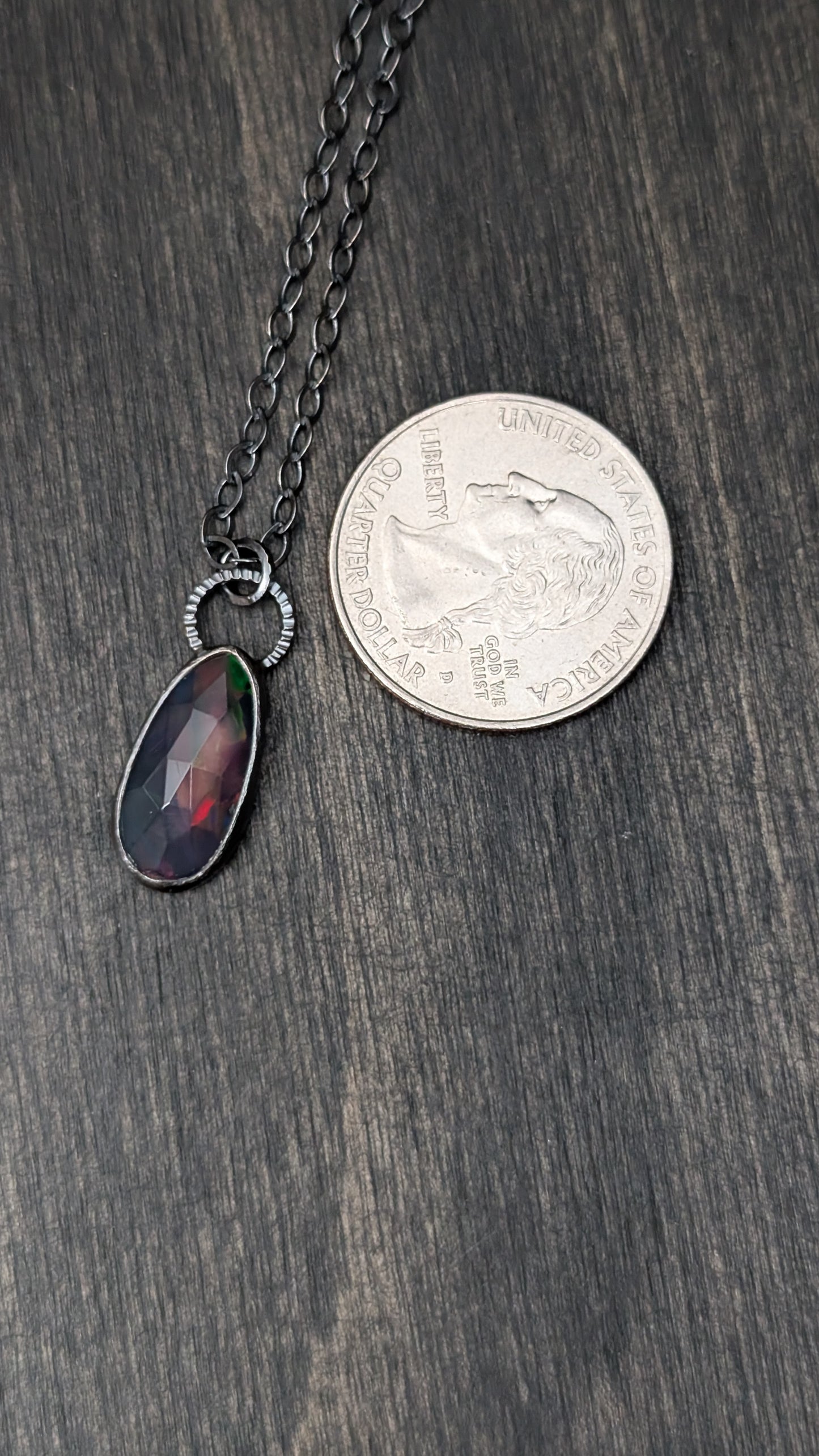 Black Ethiopian Opal Textured Sterling Silver Necklace