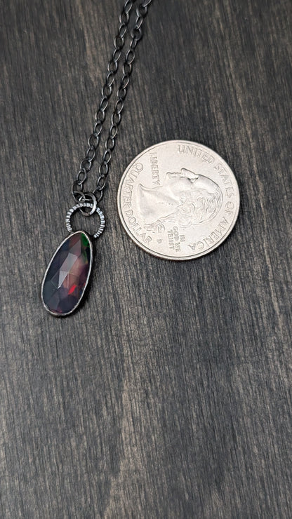 Black Ethiopian Opal Textured Sterling Silver Necklace