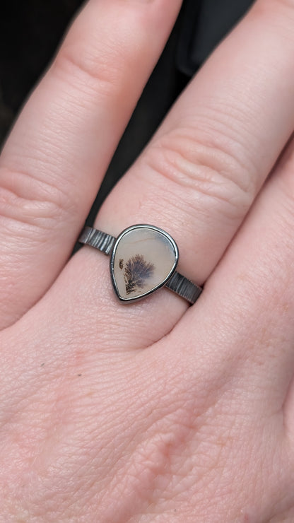 Scenic Dendritic Agate Textured Sterling Silver Size 9.5