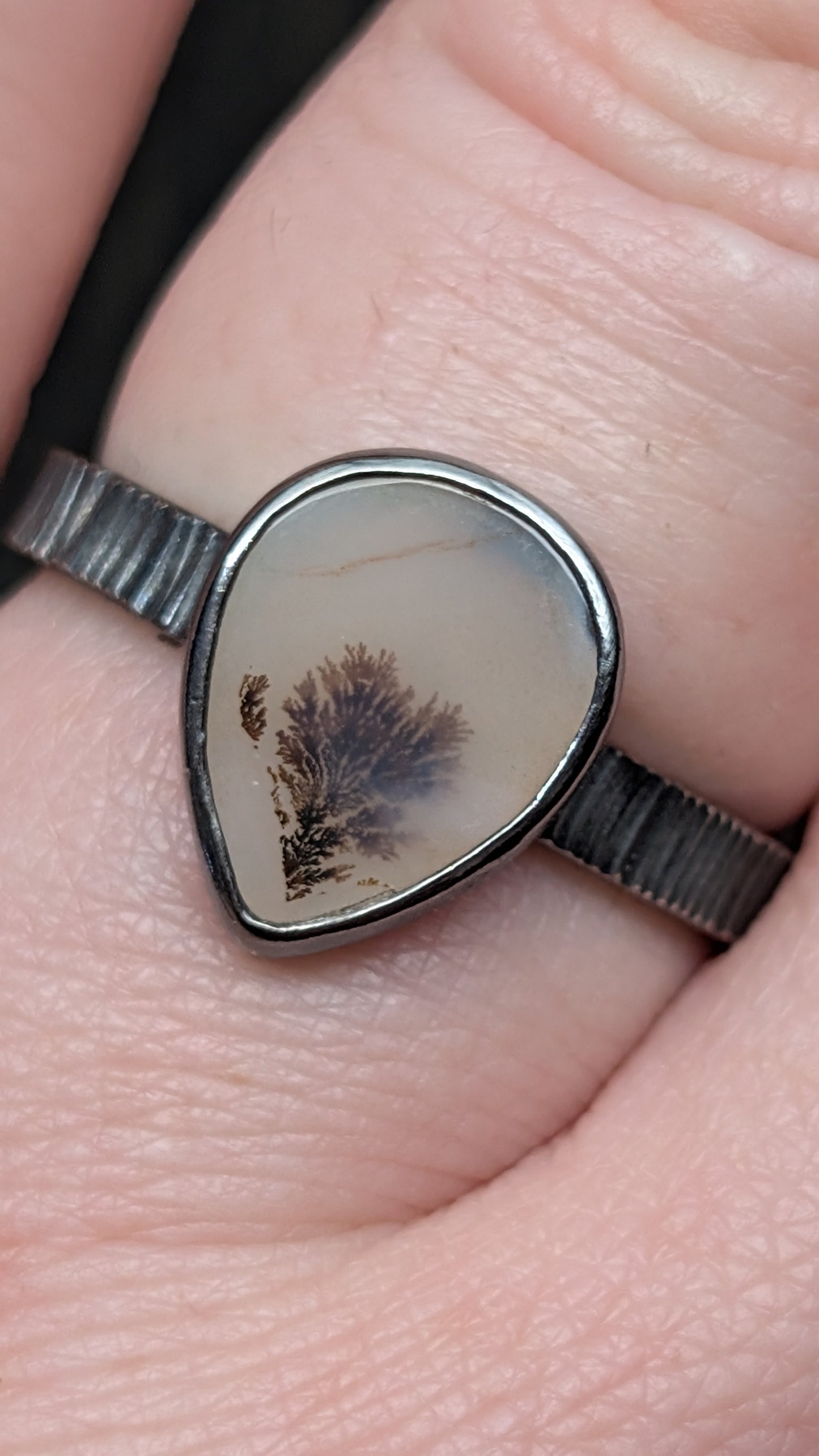 Scenic Dendritic Agate Textured Sterling Silver Size 9.5