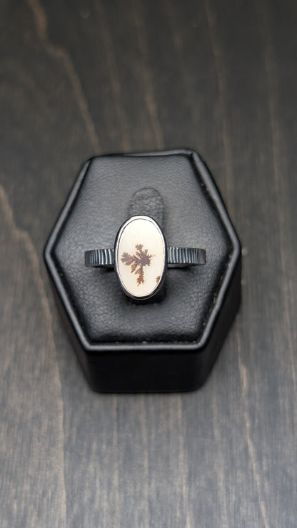 Scenic Dendritic Agate Textured Sterling Silver Size 10