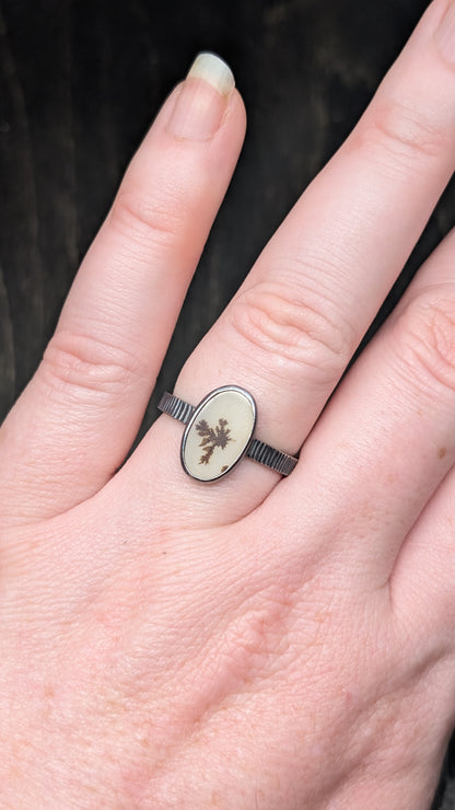 Scenic Dendritic Agate Textured Sterling Silver Size 10