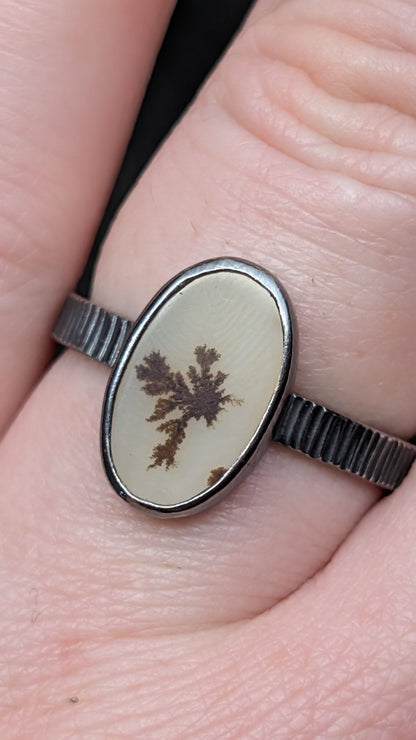 Scenic Dendritic Agate Textured Sterling Silver Size 10