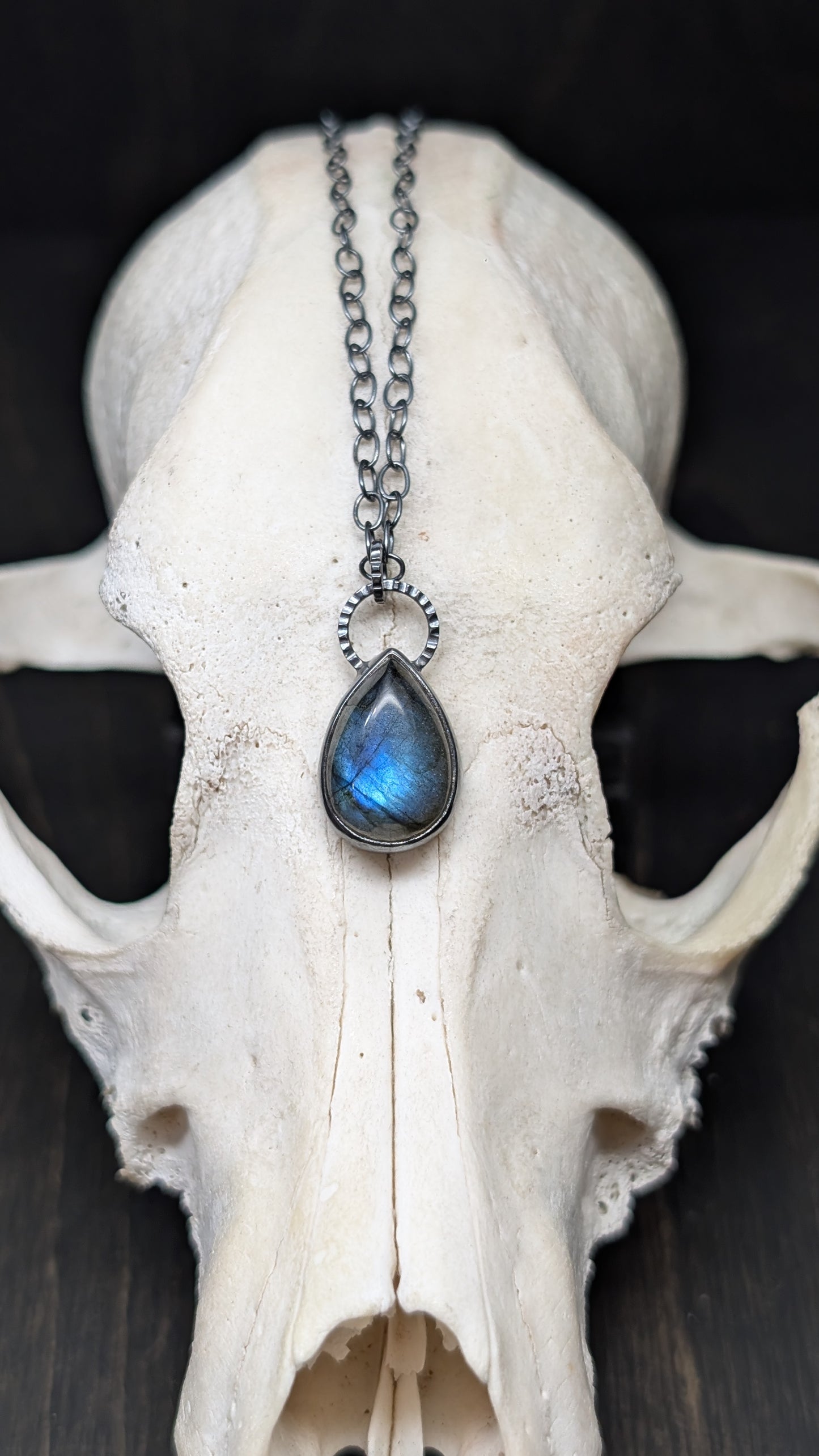 Labradorite Teardrop Textured Sterling Silver Necklace