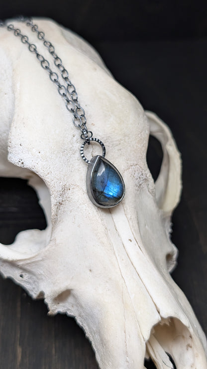 Labradorite Teardrop Textured Sterling Silver Necklace