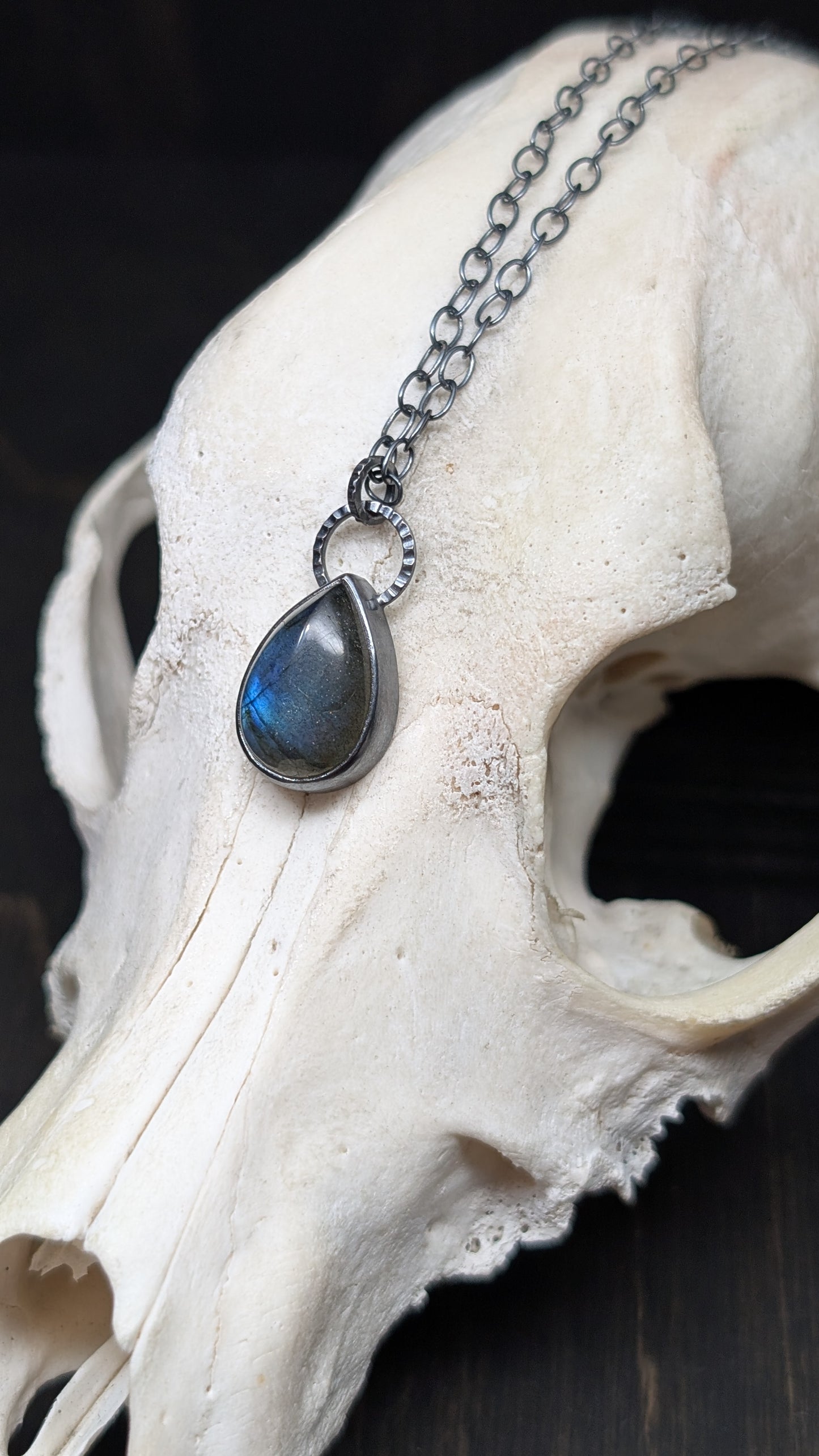 Labradorite Teardrop Textured Sterling Silver Necklace