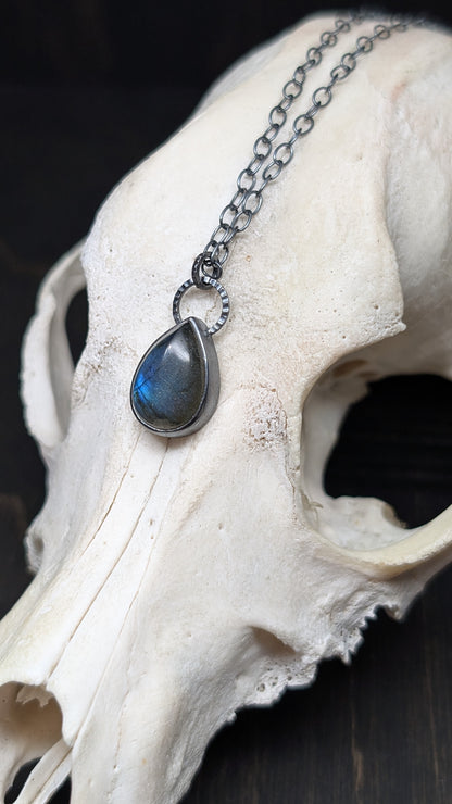 Labradorite Teardrop Textured Sterling Silver Necklace