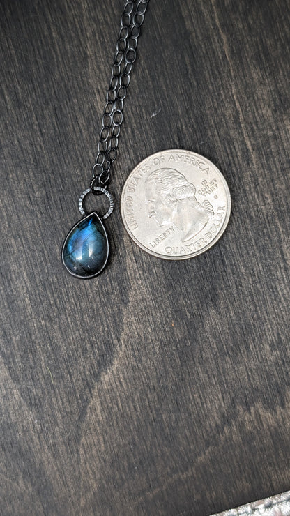 Labradorite Teardrop Textured Sterling Silver Necklace