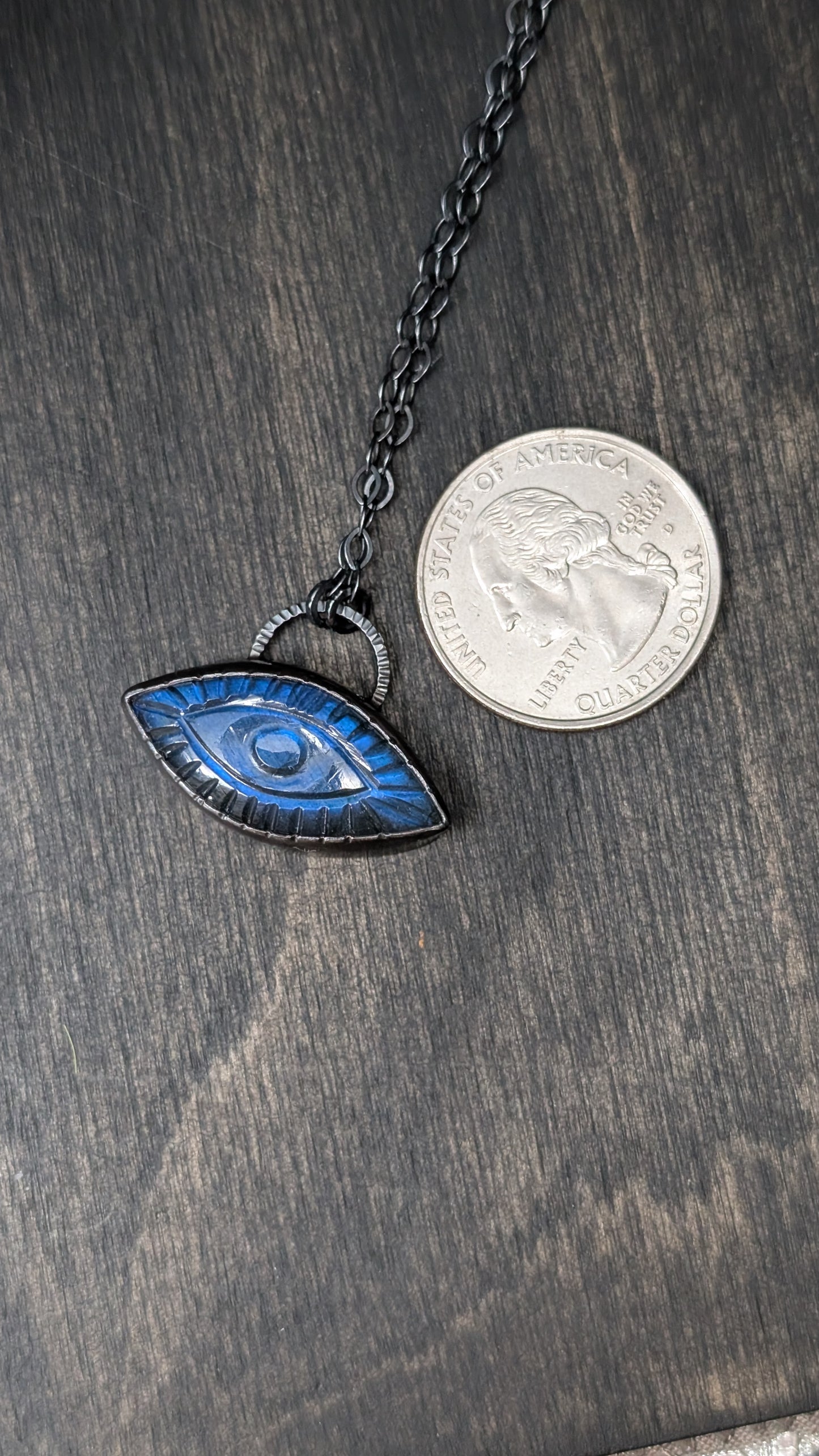 Large Marquise Evil Eye Labradorite Textured Sterling Silver Necklace