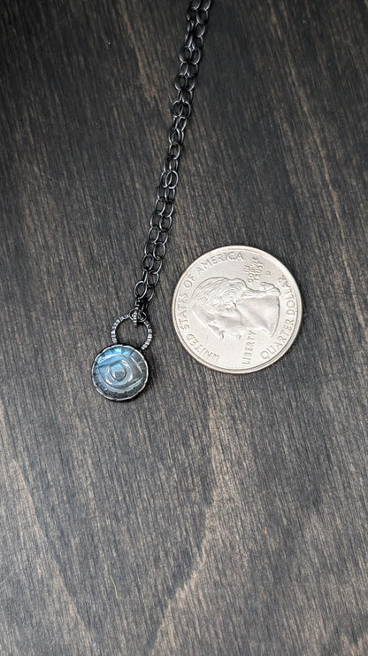 Small Round Evil Eye Labradorite Textured Sterling Silver Necklace
