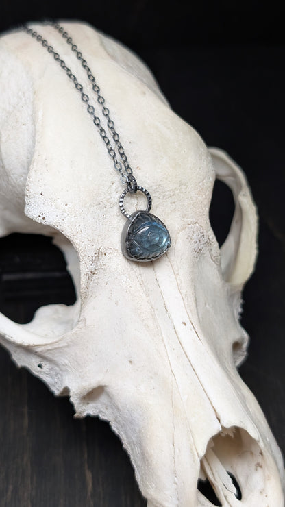 Small Triangle Evil Eye Labradorite Textured Sterling Silver Necklace