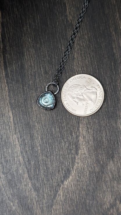 Small Triangle Evil Eye Labradorite Textured Sterling Silver Necklace