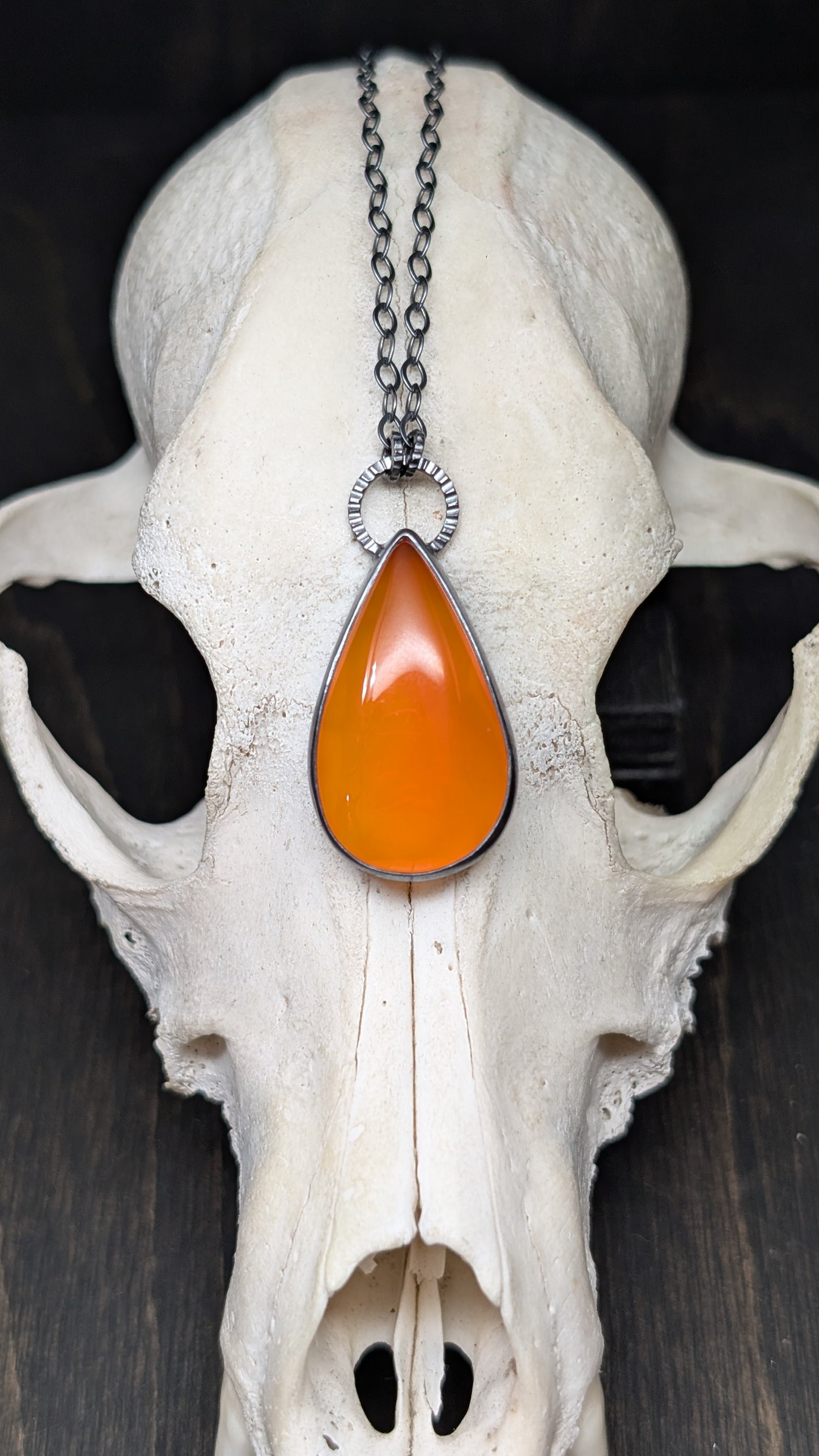 Large Teardrop Carnelian Textured Sterling Silver Necklace