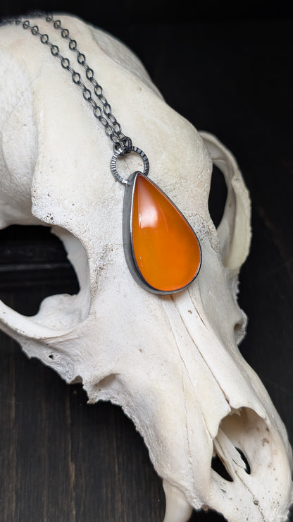 Large Teardrop Carnelian Textured Sterling Silver Necklace