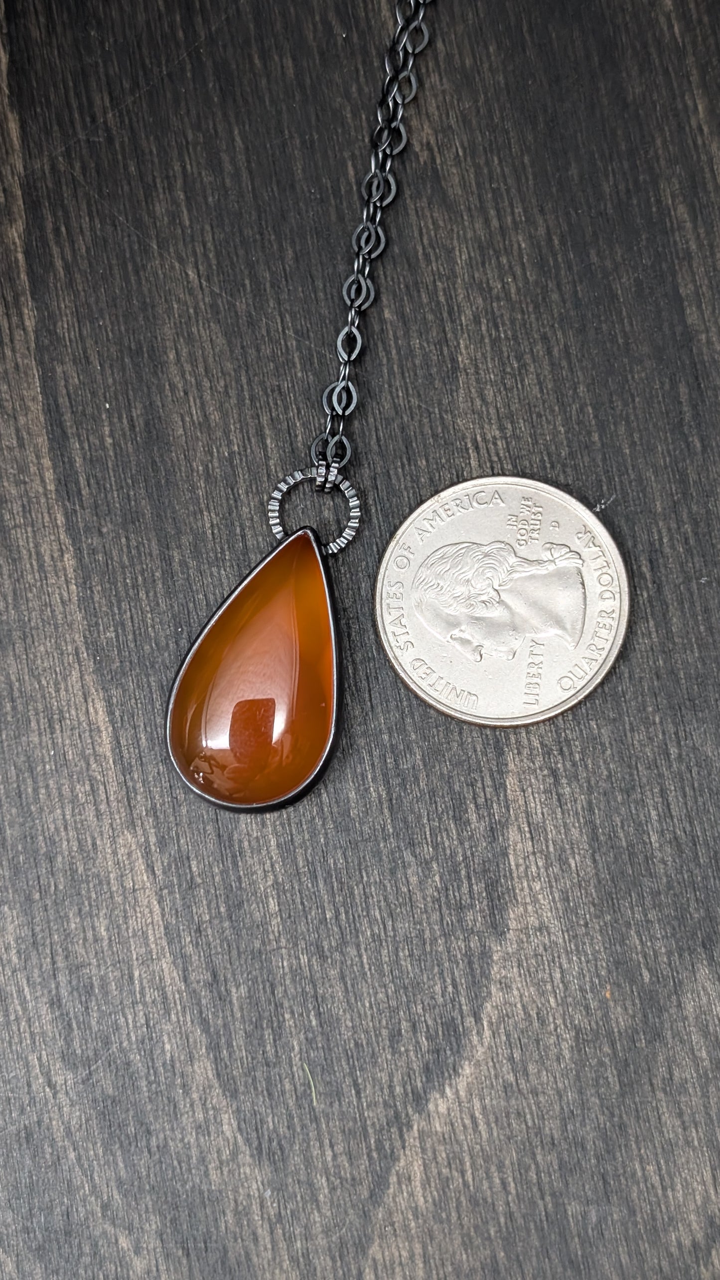 Large Teardrop Carnelian Textured Sterling Silver Necklace