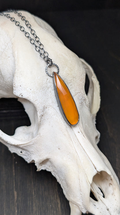 Carnelian Textured Sterling Silver Necklace