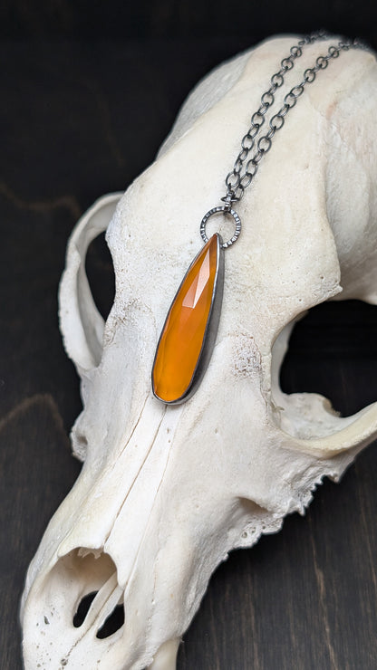 Carnelian Textured Sterling Silver Necklace