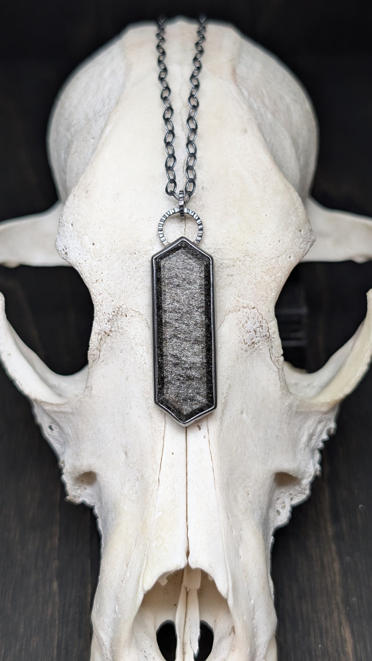 Silver Sheen Obsidian Tablet Textured Sterling Silver Necklace