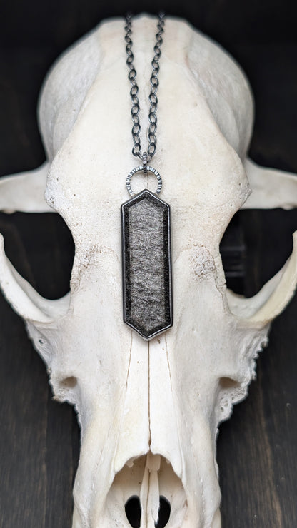 Silver Sheen Obsidian Tablet Textured Sterling Silver Necklace