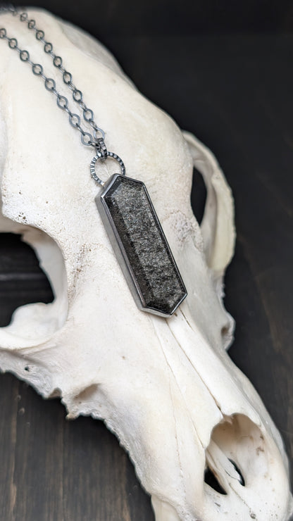Silver Sheen Obsidian Tablet Textured Sterling Silver Necklace
