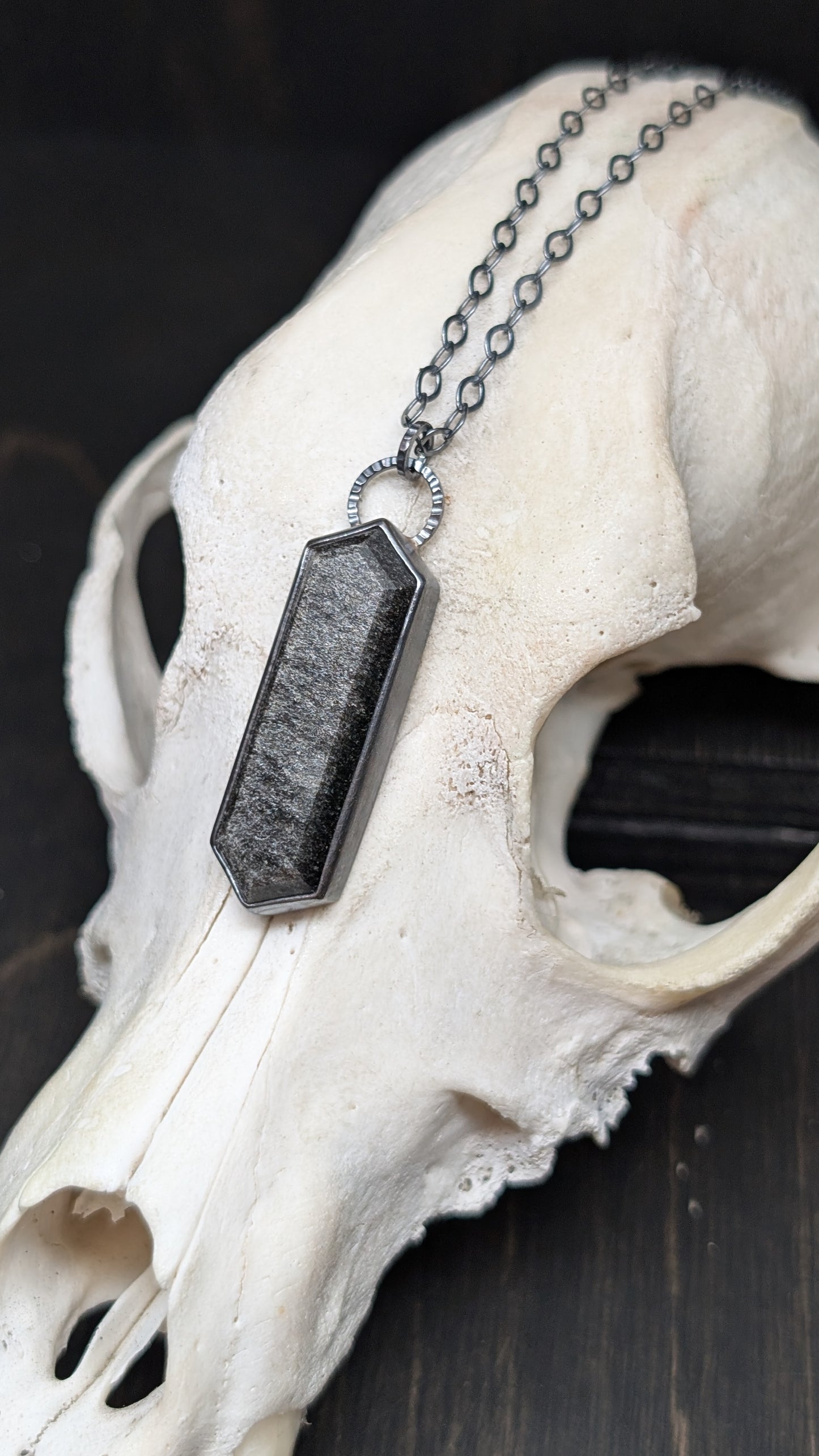 Silver Sheen Obsidian Tablet Textured Sterling Silver Necklace