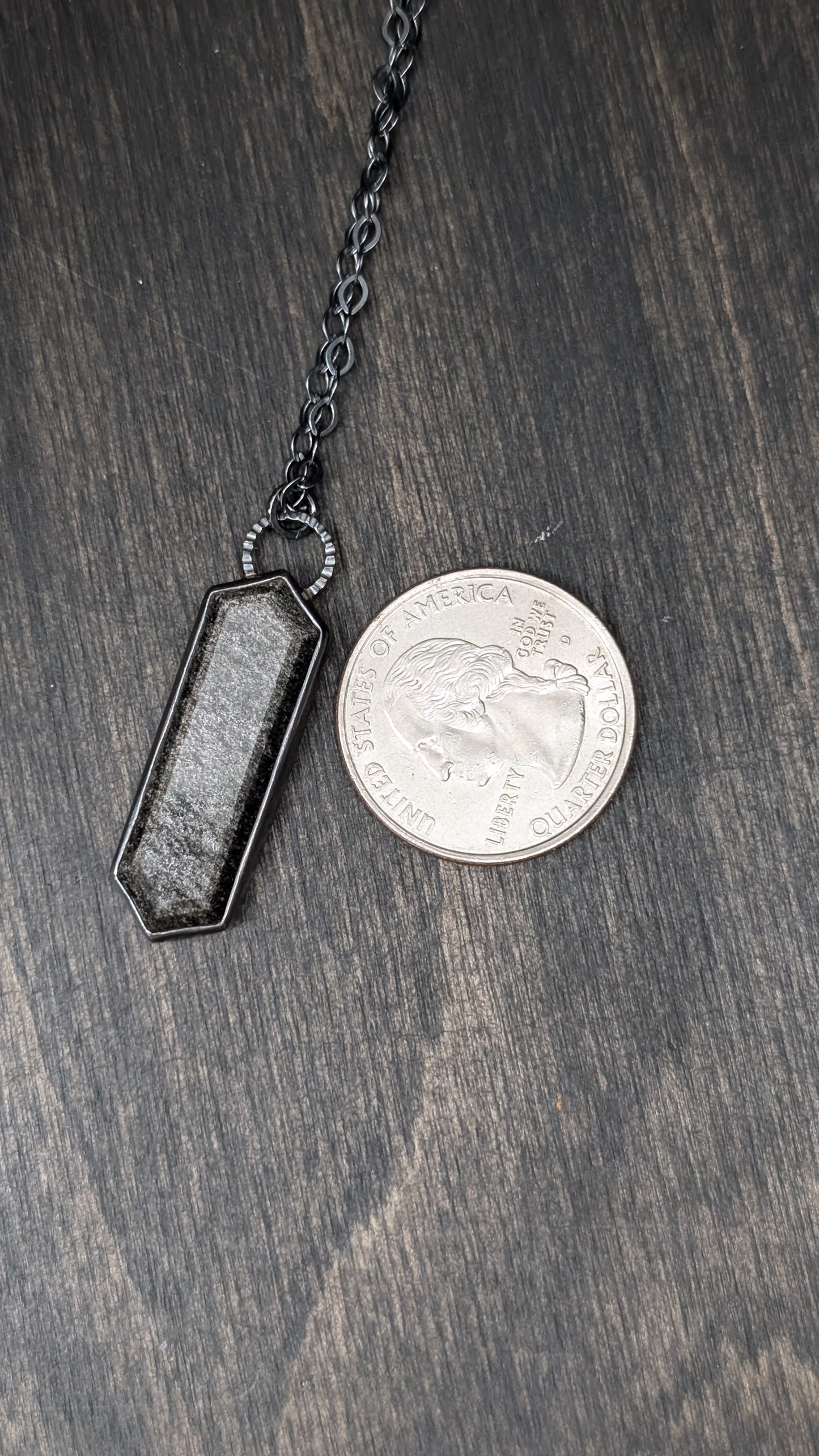 Silver Sheen Obsidian Tablet Textured Sterling Silver Necklace