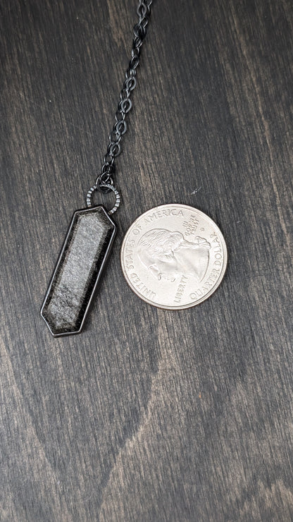 Silver Sheen Obsidian Tablet Textured Sterling Silver Necklace
