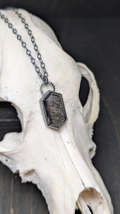 Silver Sheen Obsidian Small Tablet Textured Sterling Silver Necklace