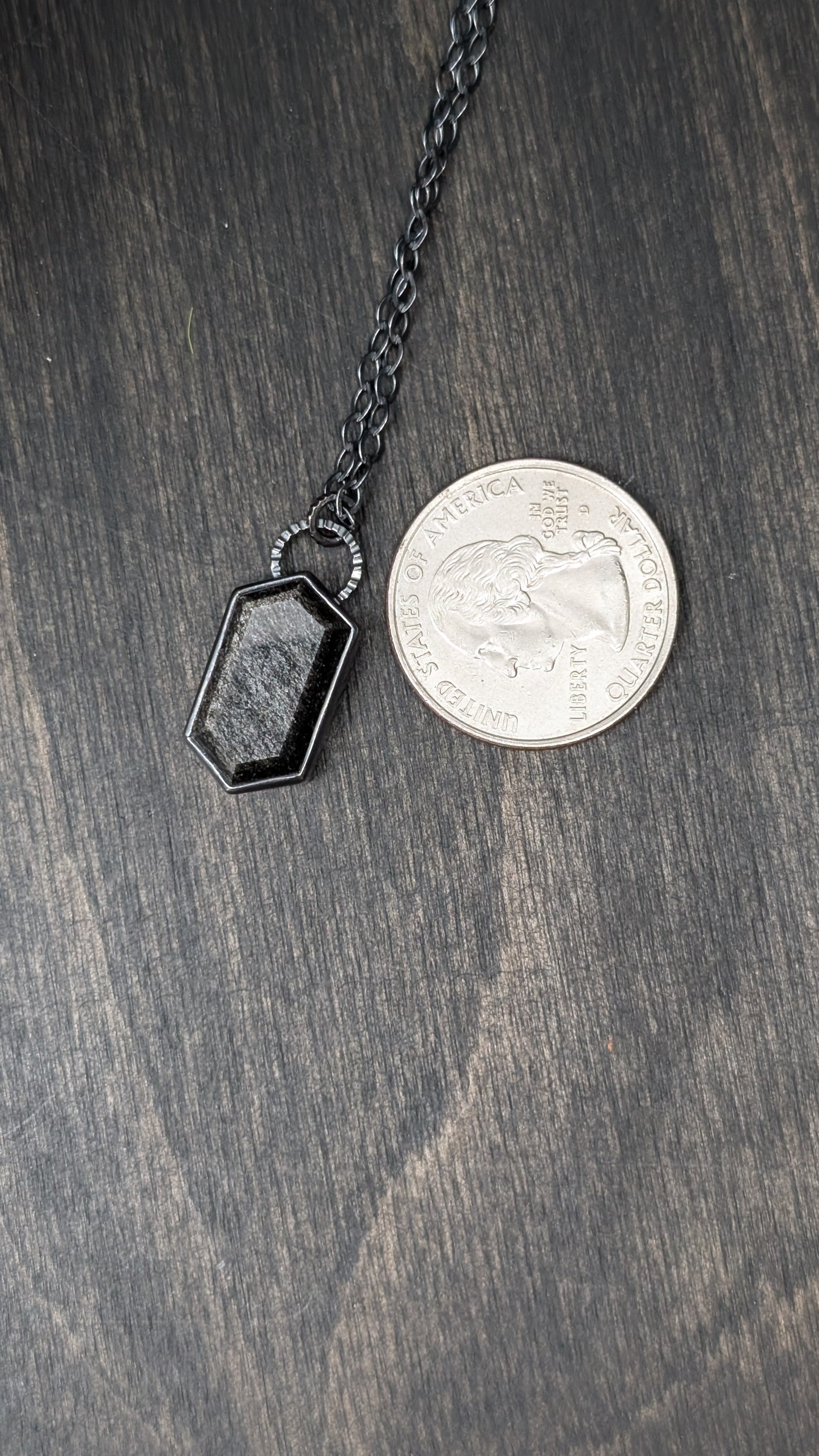 Silver Sheen Obsidian Small Tablet Textured Sterling Silver Necklace