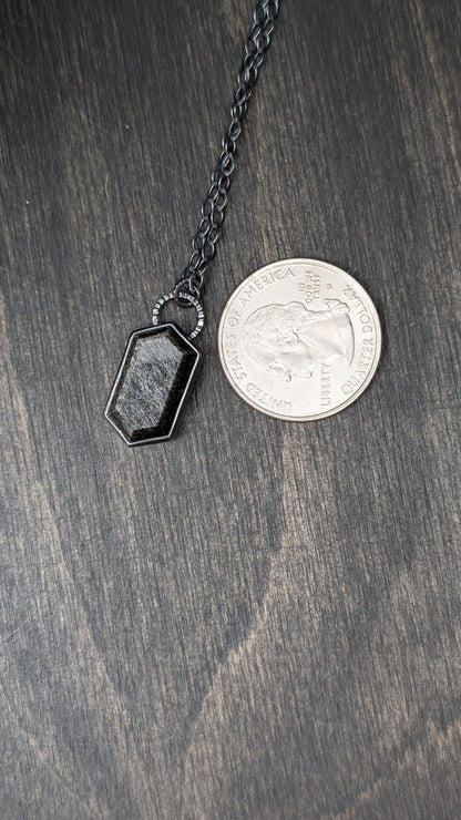 Silver Sheen Obsidian Small Tablet Textured Sterling Silver Necklace