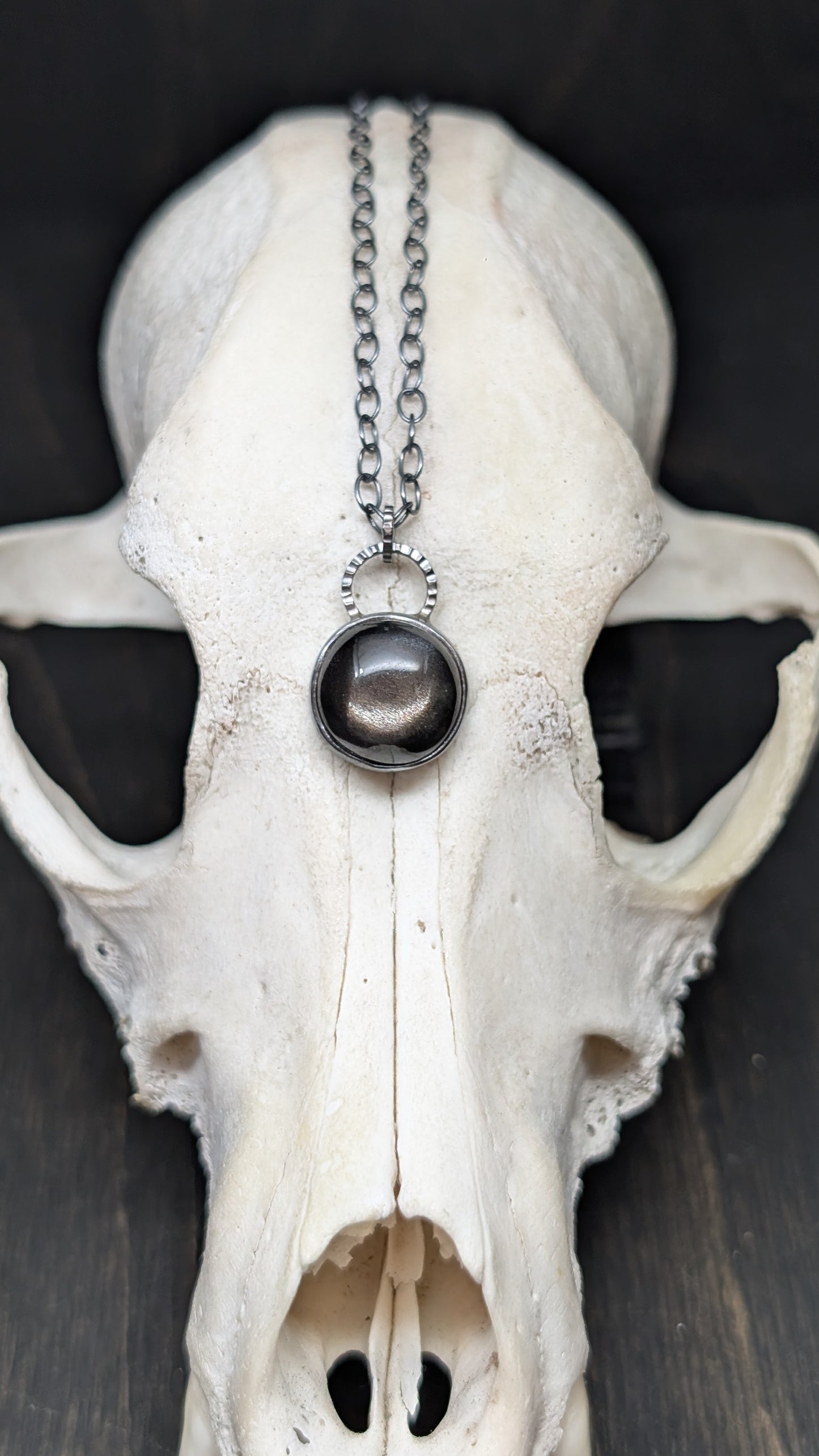 Black Moonstone Textured Sterling Silver Necklace