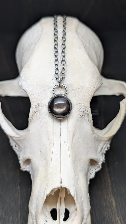 Black Moonstone Textured Sterling Silver Necklace