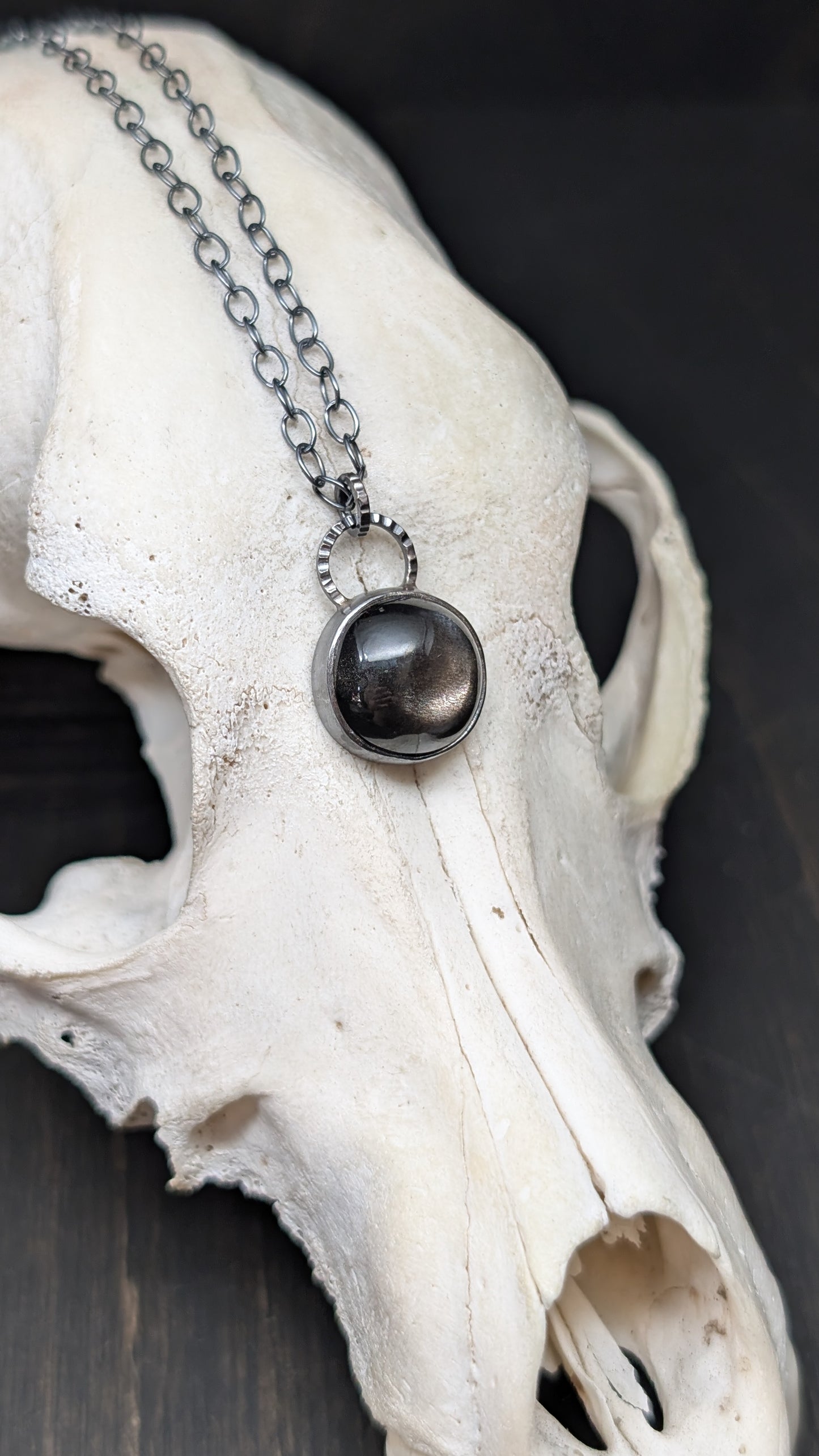 Black Moonstone Textured Sterling Silver Necklace