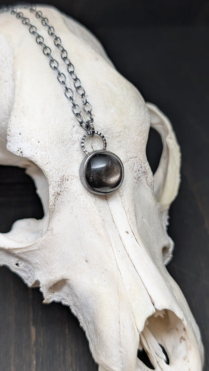 Black Moonstone Textured Sterling Silver Necklace