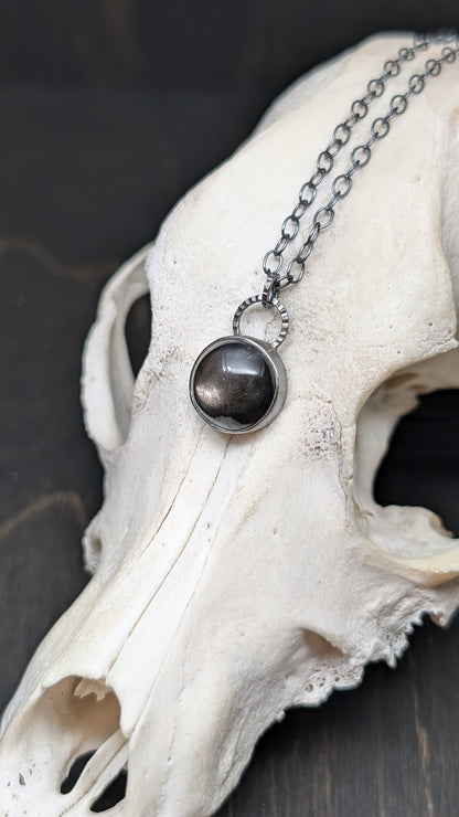 Black Moonstone Textured Sterling Silver Necklace
