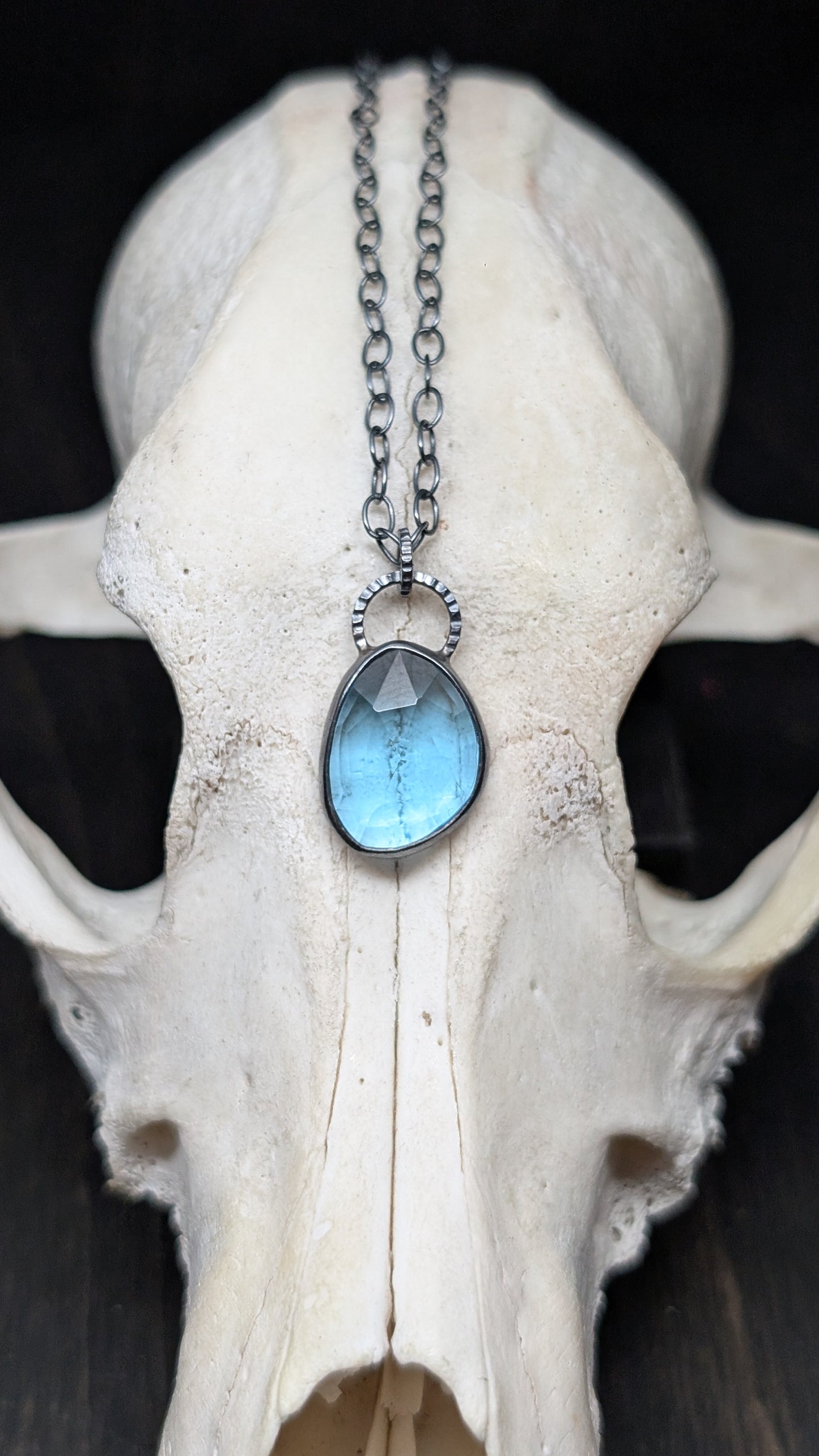 Rose Cut Blue Topaz Textured Sterling Silver Necklace
