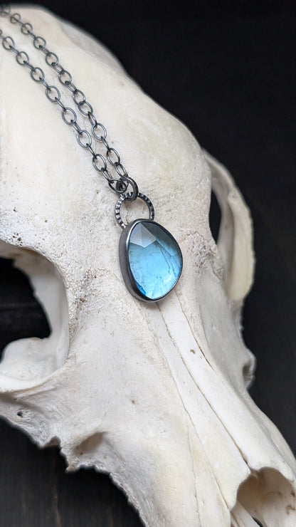 Rose Cut Blue Topaz Textured Sterling Silver Necklace