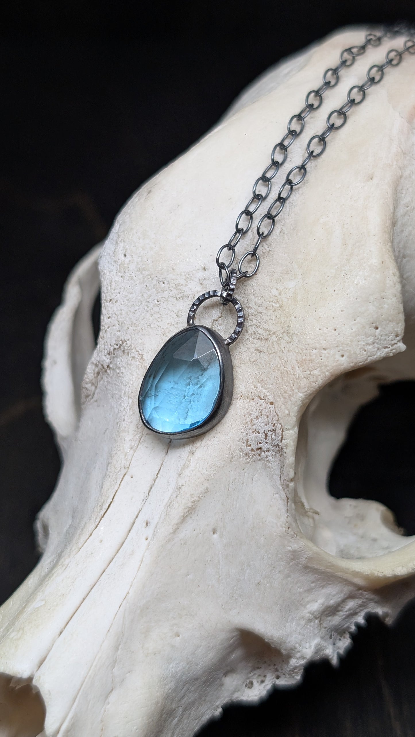 Rose Cut Blue Topaz Textured Sterling Silver Necklace