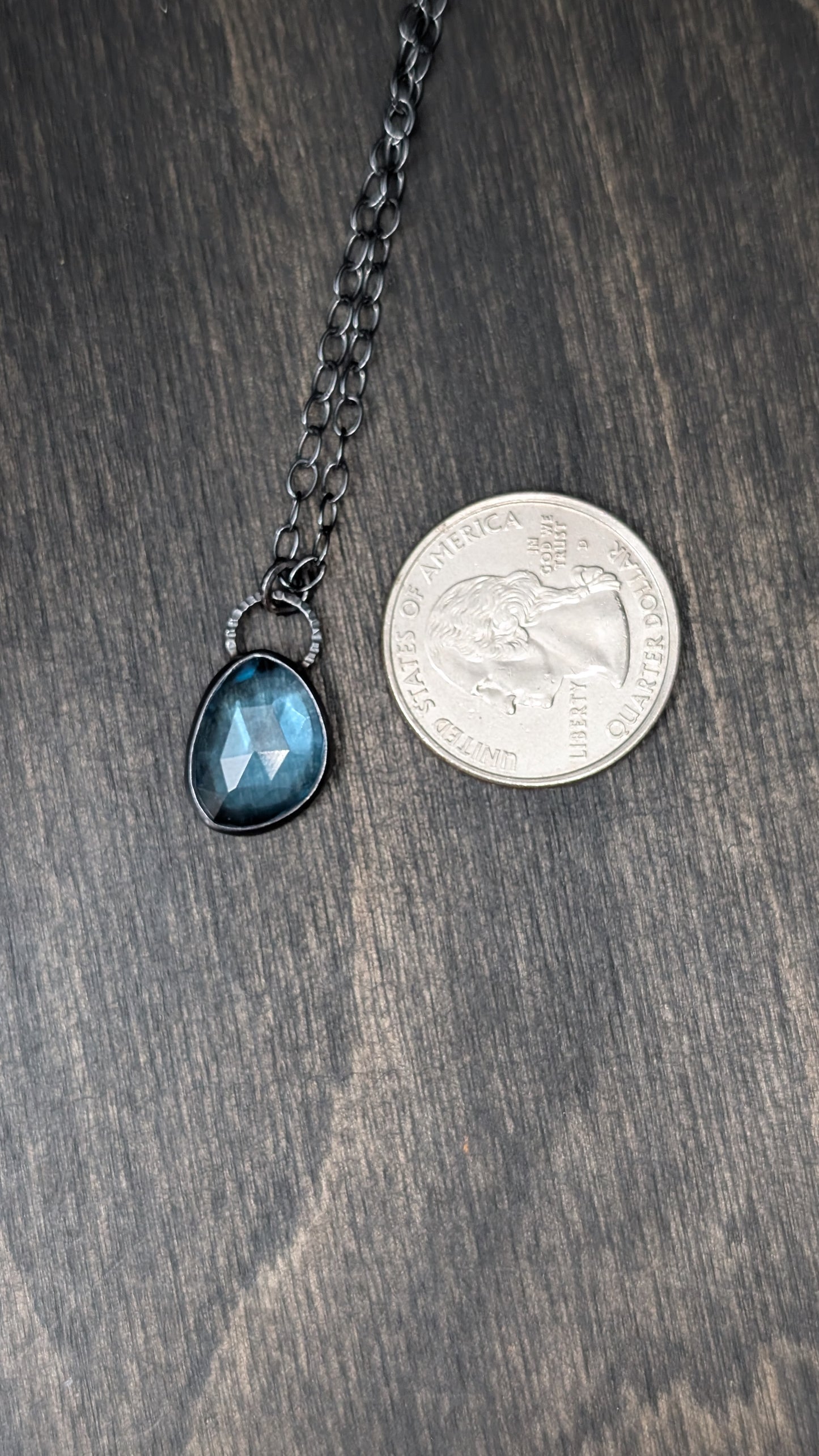 Rose Cut Blue Topaz Textured Sterling Silver Necklace