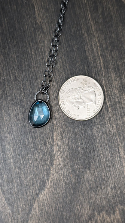 Rose Cut Blue Topaz Textured Sterling Silver Necklace